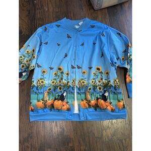 Vintage Blair Fall Crazy for Pumpkins‎ & Cats Button Snap Sweater Size 2XL
